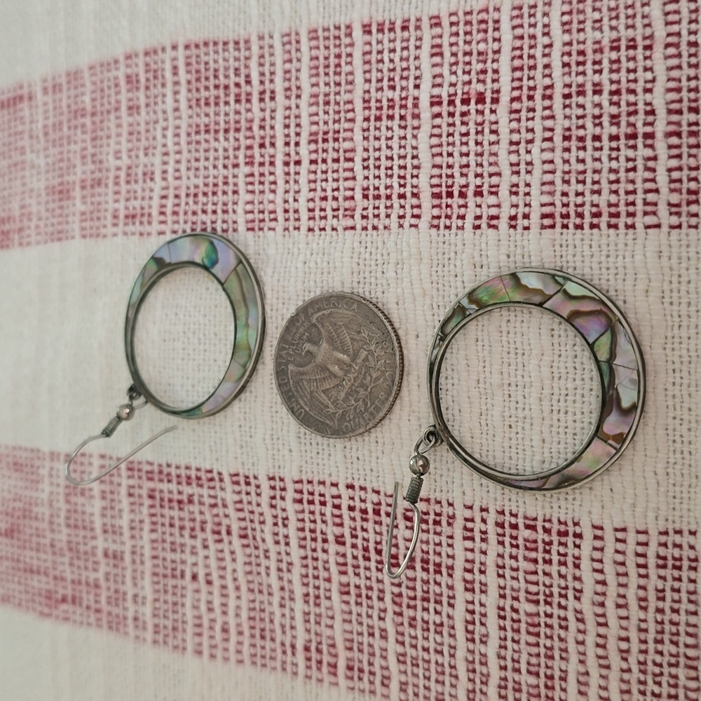 Shell And Silver Circle Dangle Earrings - Euc - image 6